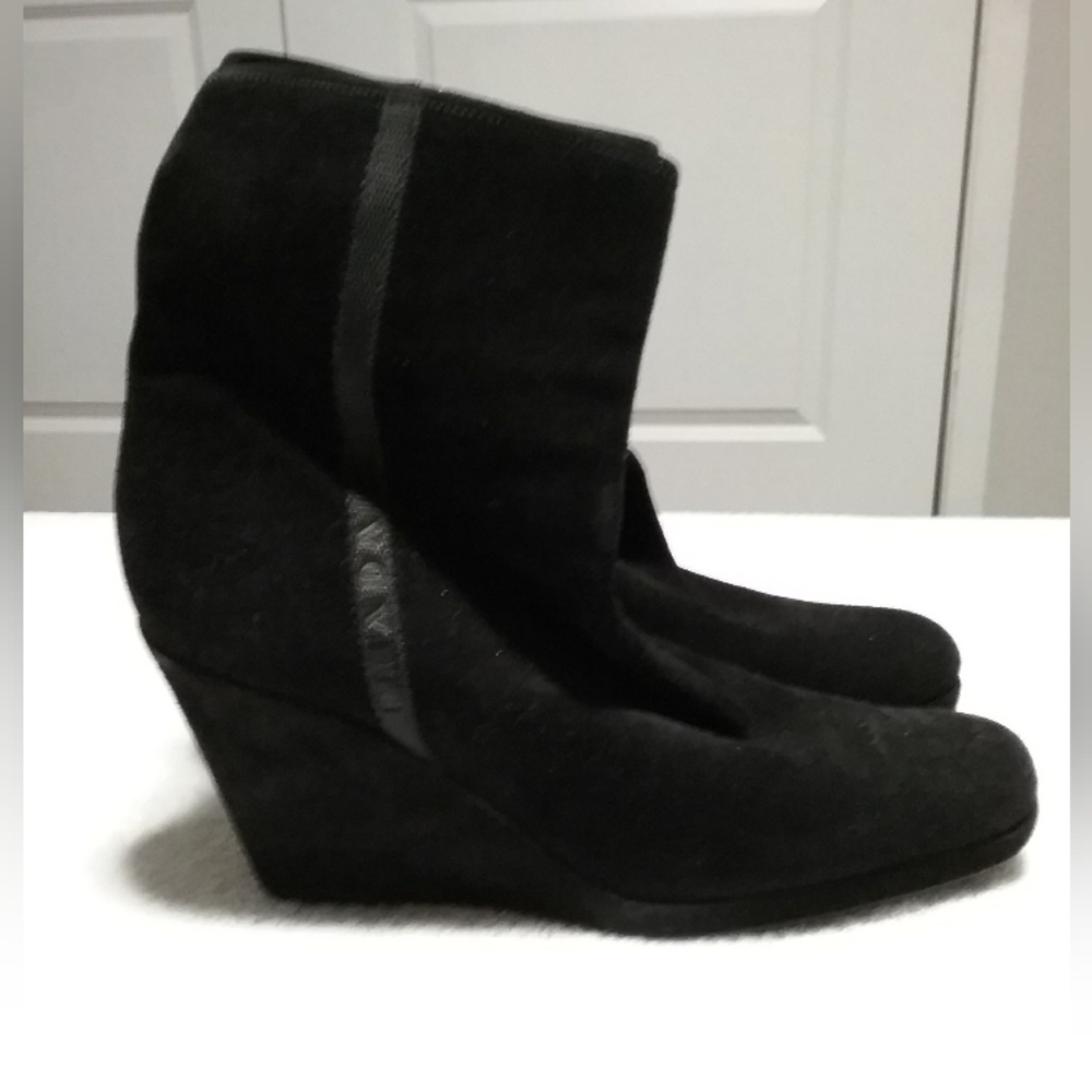 Authentic Prada Black Wedge Suede Boots - Size 40 1/2